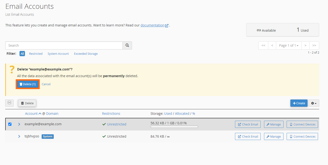 HostGator Confirm Email Deletion