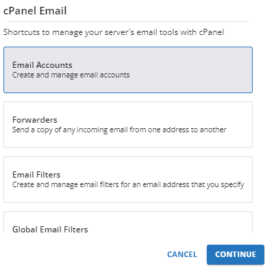 cPanel Email pop-up