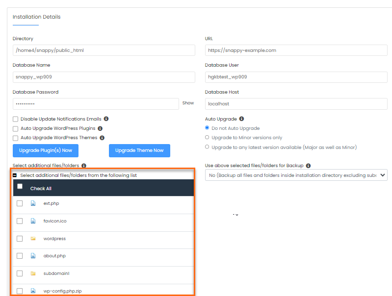 Softaculous - Select Additional Files or Folders