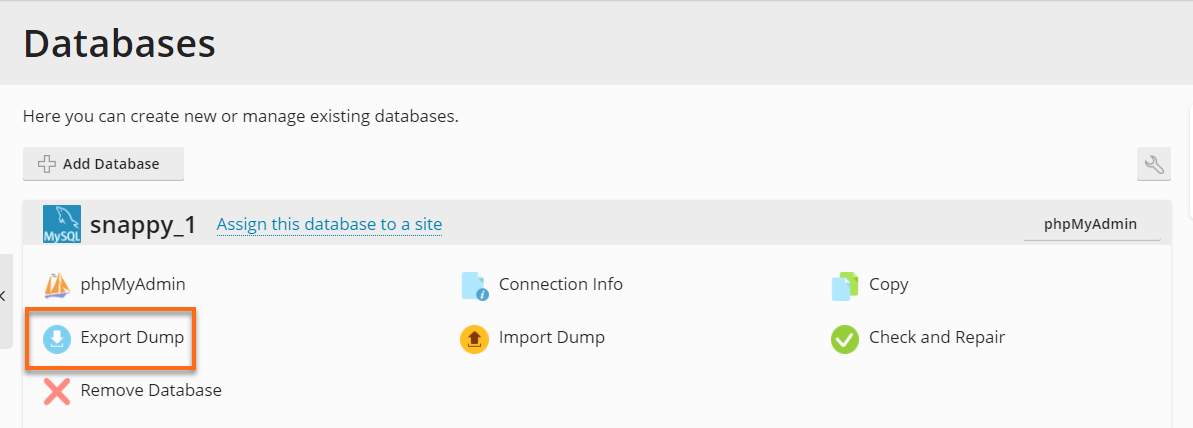 Plesk - Databases - Export Dump