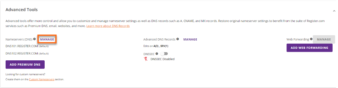 HostGator - Register.com Domain Page Advanced Tools
