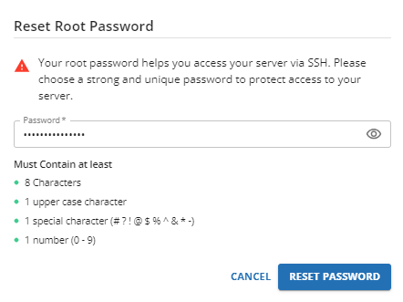 VPS/Dedicated hosting plan - Root Password - Enter new password