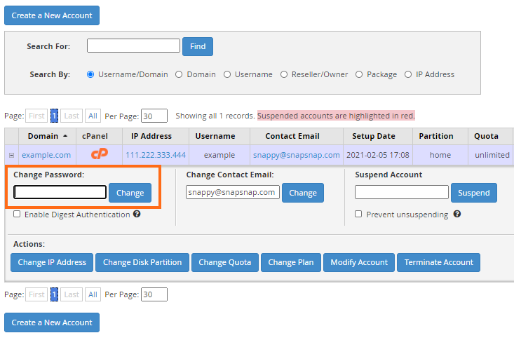 WHM - Change Password Field