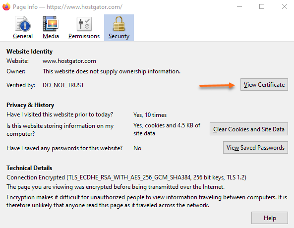 Mozilla Firefox - View Certificate