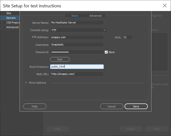 Dreamweaver setup instruction