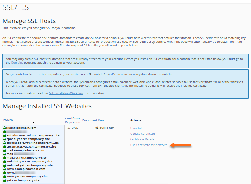 Configure SSL with SiteLock - Use Certificate for New Site