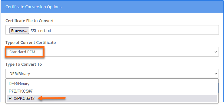 SSL Shopper - Select PFX, Keep PEM