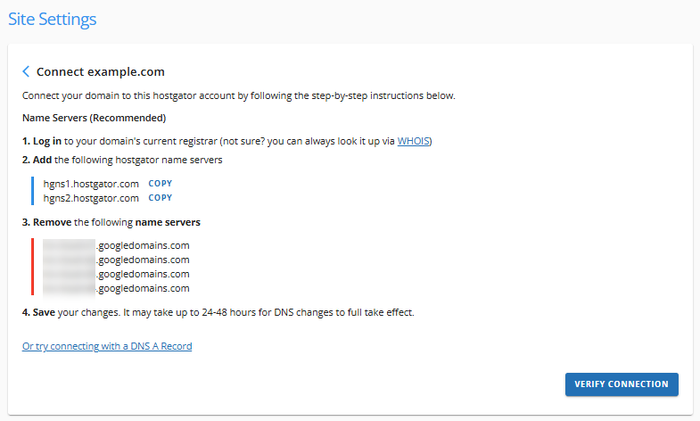 Connections - Website - Site Settings