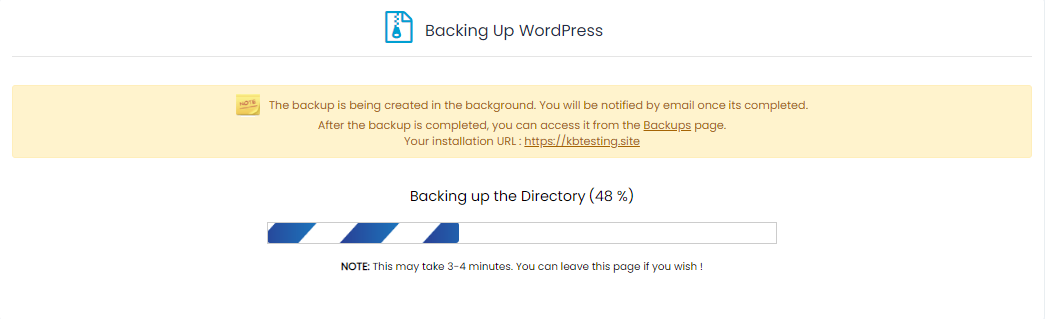 HostGator cPanel Softaculous Backup Progress Bar