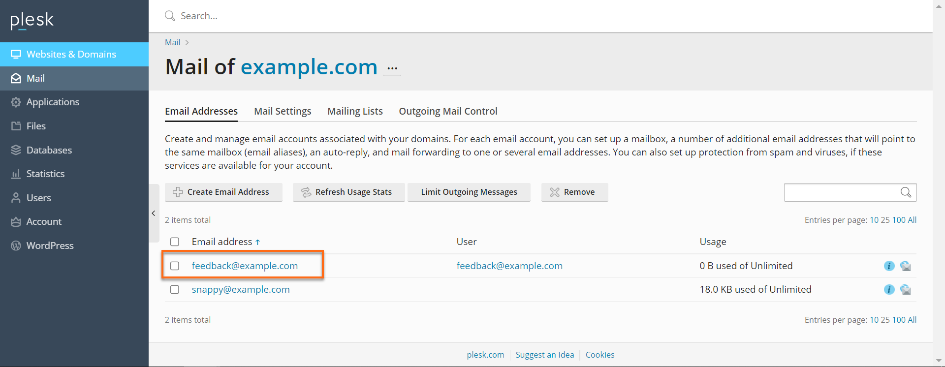 Select email address