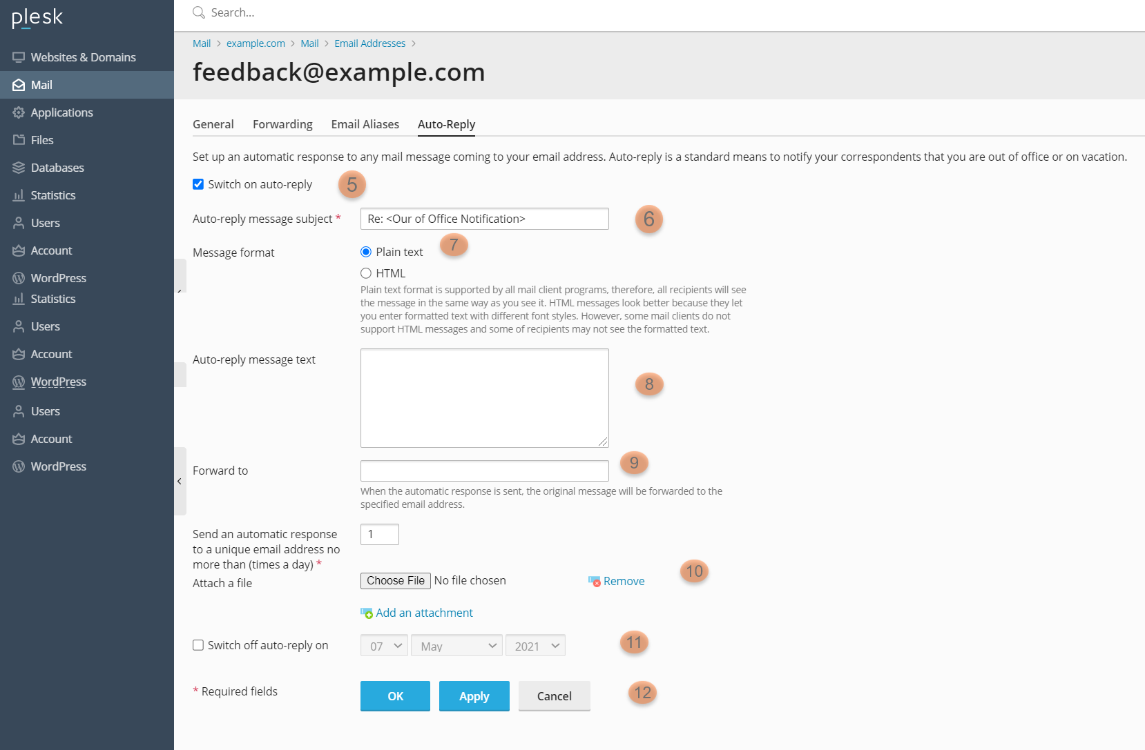 Auto-Reply Setup Page