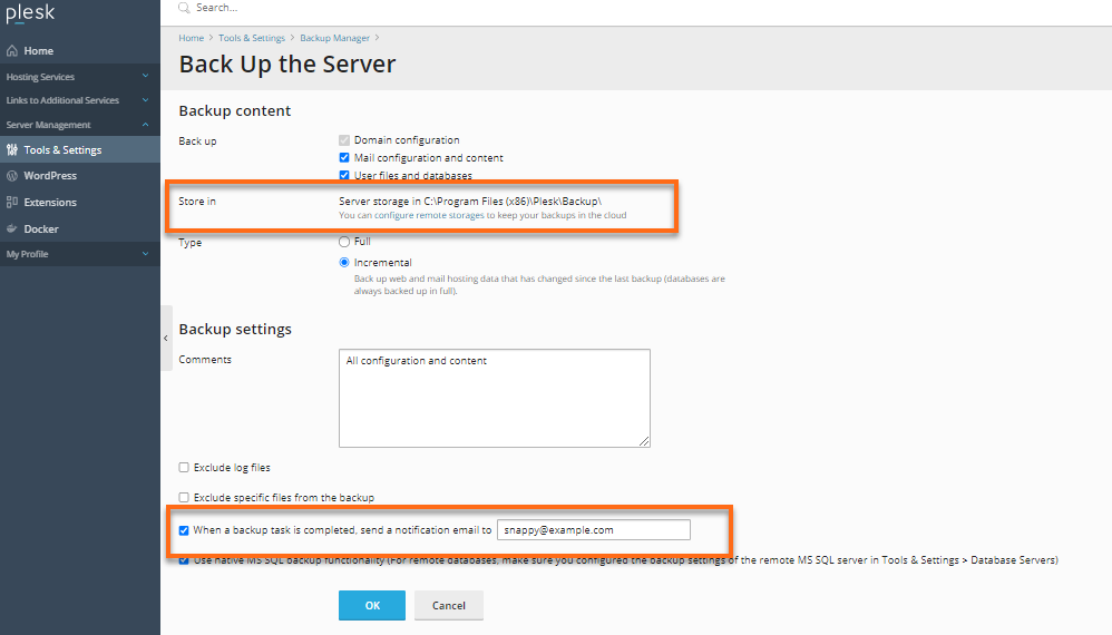 Email notification settings