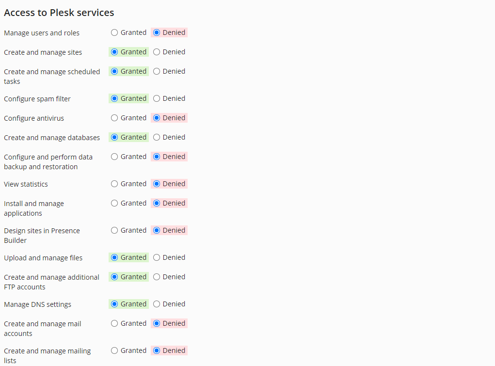 HostGators Plesk - Create User Role