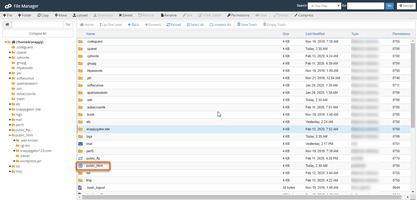 HostGator - cPanel - 文件管理器 - public_html 文件夹