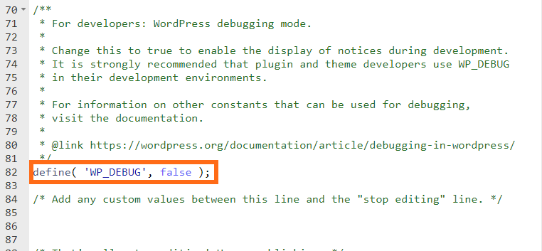 Define WP Debug False
