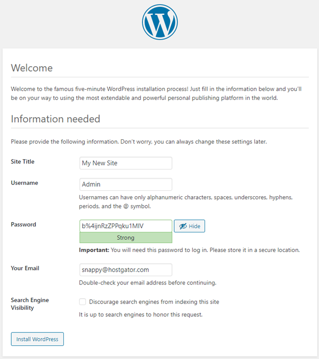 WordPress 安装欢迎页面