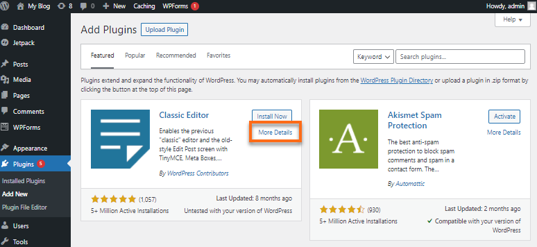 WordPress - Plugins - More Details