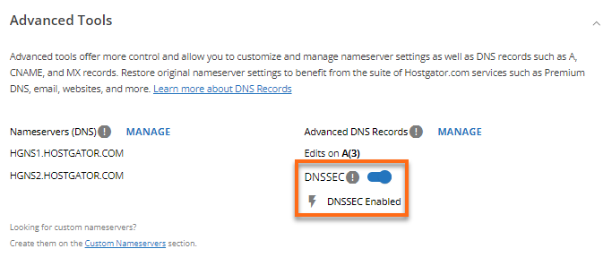 Domains - Advanced Tools - Active DNSSEC