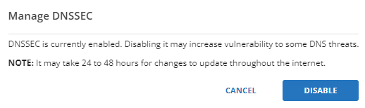 Domains - Advanced Tools - Disable DNSSEC pop-up window