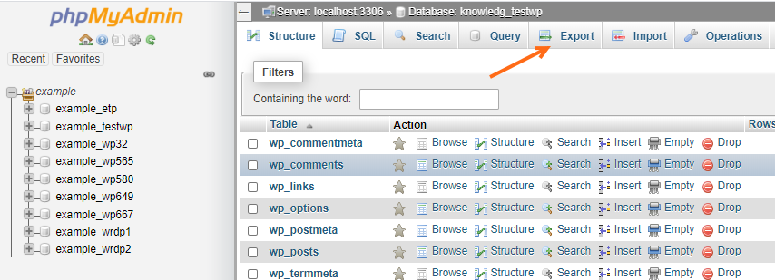 phpMyAdmin - Export tab