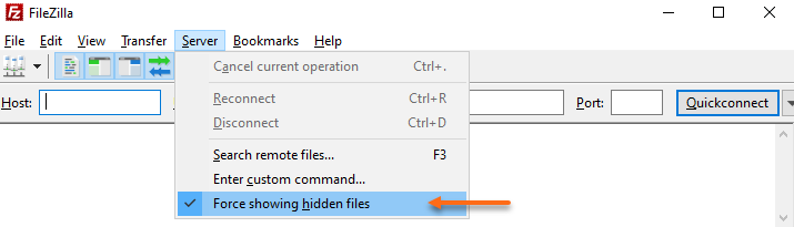 FileZilla - Force showing hidden files