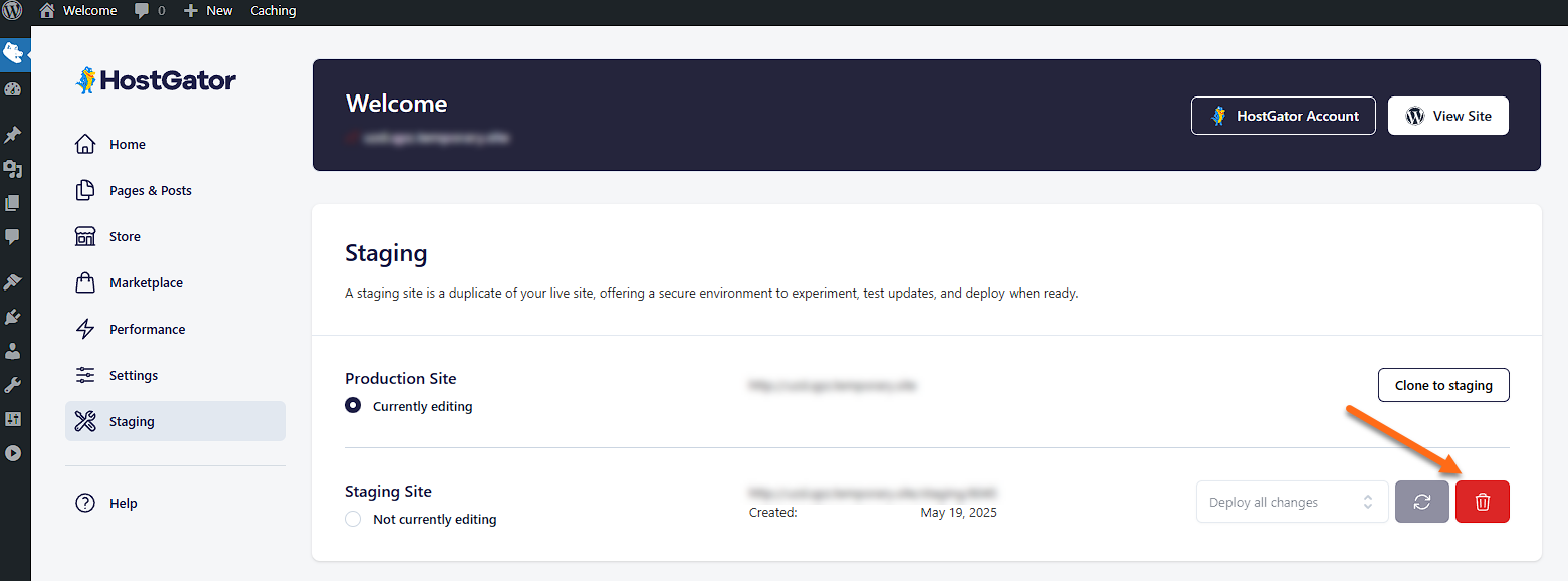 Remove Staging Site - WordPress dashboard - Delete Staging site