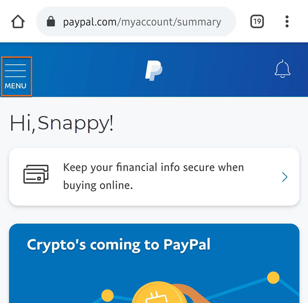 PayPal Mobile Menu