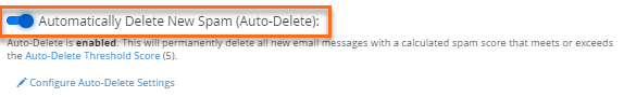 Enabled Auto Delete New Spam
