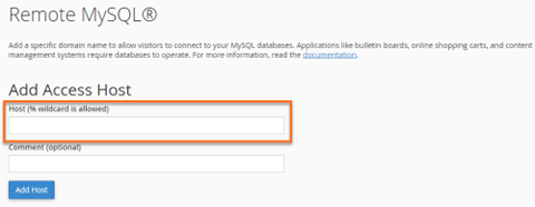 Remote MySQL Host field