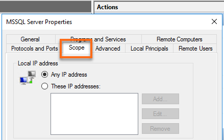 MSSQL Server Properties Scope Tab