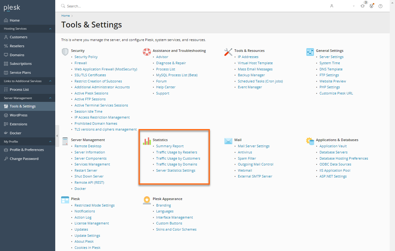 HostGator - Plesk Tools and Settings - Statistics