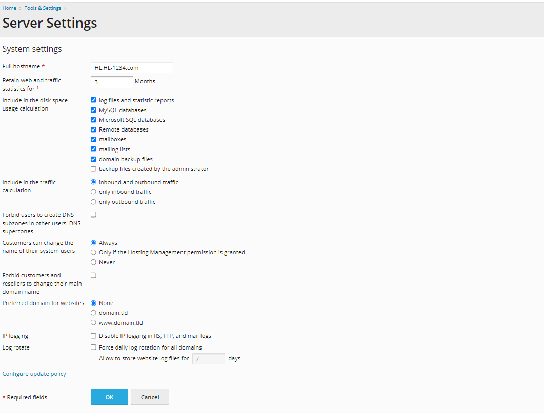 HostGator - Plesk Serer Settings