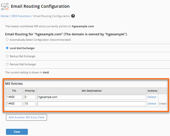 WHM - 输入 MX 目标
