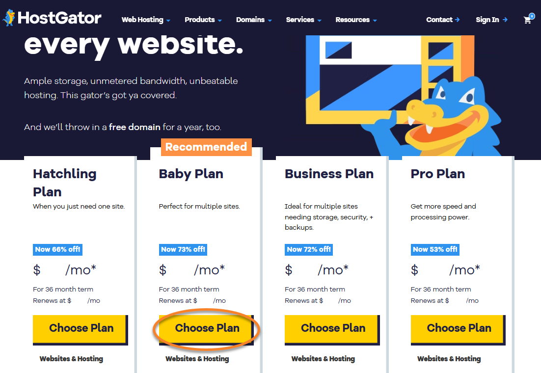 Hostgator.com - Choose Plan