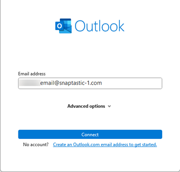 Microsoft Outlook Connect Account Screen