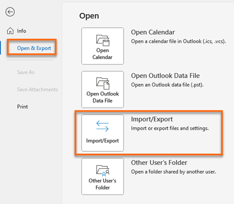 Microsoft Outlook Open and Export