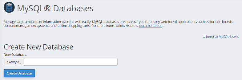 phpMyAdmin - Create Database