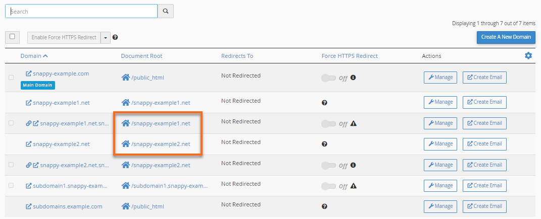 Subdomains with different document root directories