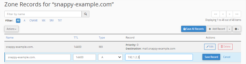 Point A record to Squarespace