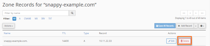Delete excess A record