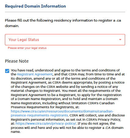 ccTLD Registration - Required Domain Information