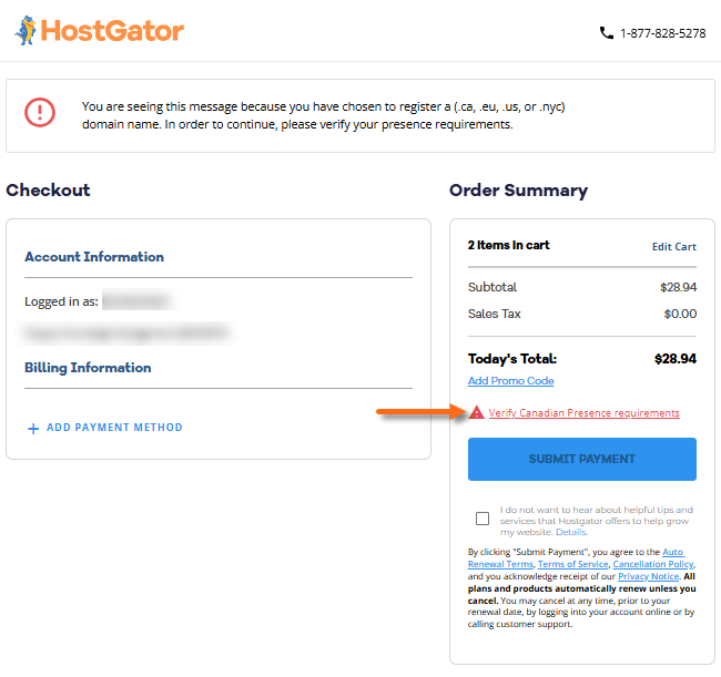 ccTLD Registration - Verify xxx Presence Requirements link