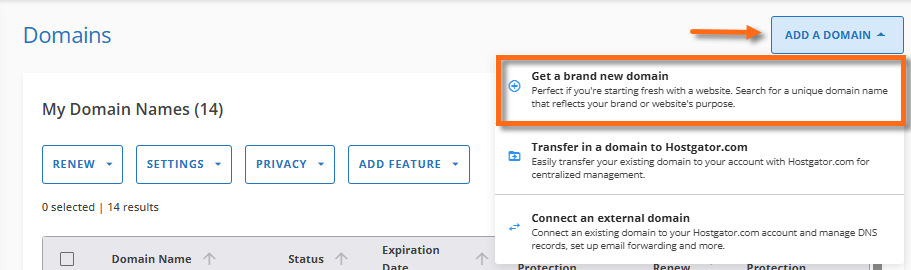 Customer Portal - Domains tab - Get a brand new domain