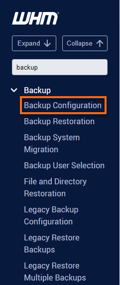 HostGator - WHM - Search Backup Configuration
