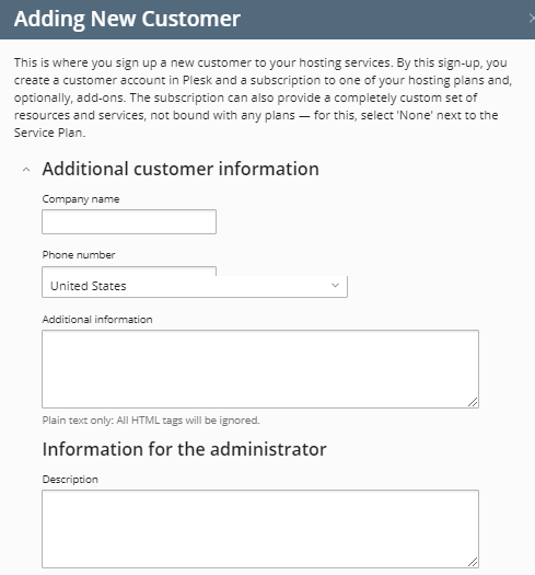 Plesk Additional Customer Information 
