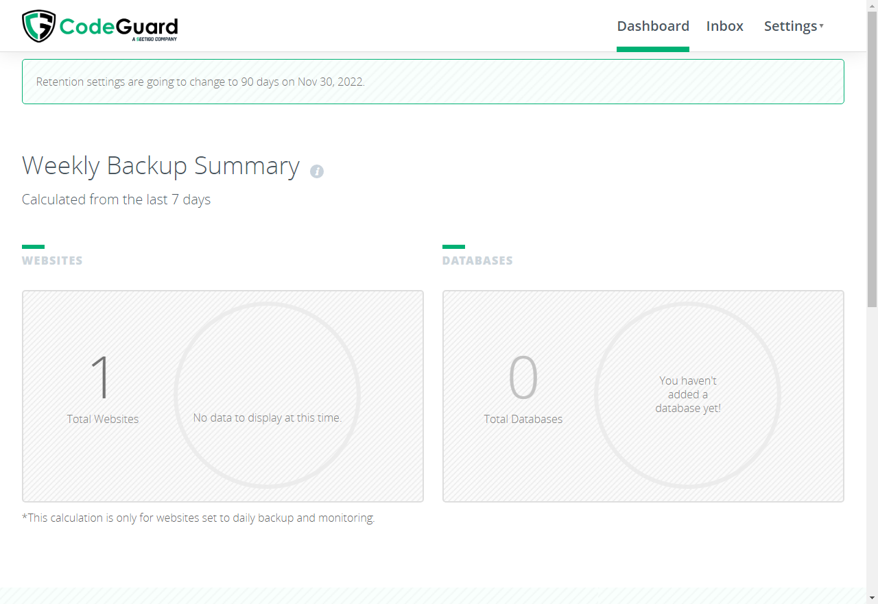 CodeGuard Weekly Backups Summary