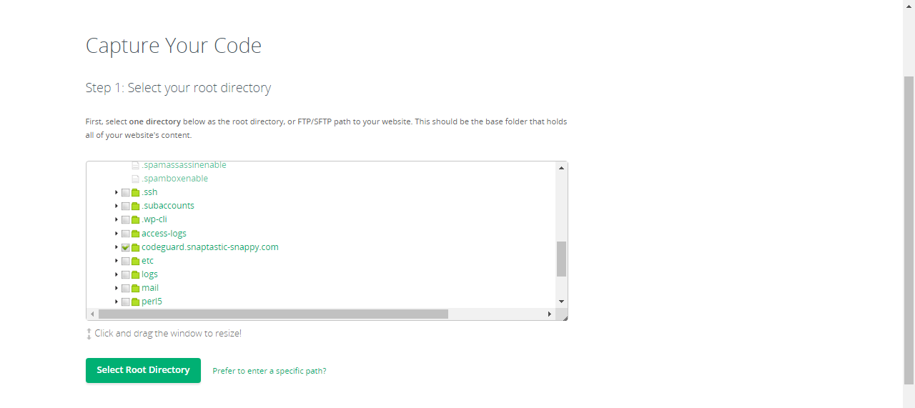 CodeGuard Select Root Directory