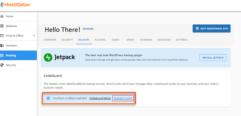 Redeem Codeguard credit