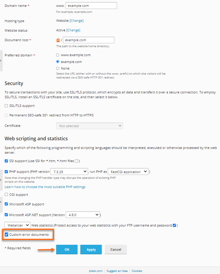 Plesk - Custom Error Documents
