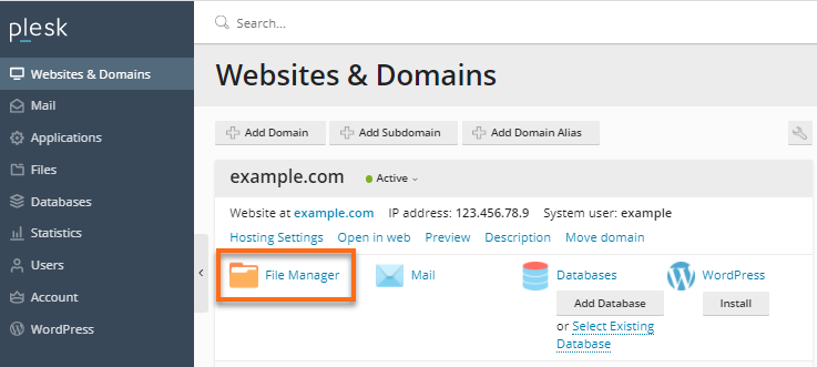 Plesk - File Manager